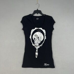 Looney Tunes Tweety Shirt Juniors XL Black Silver Metallic Foil Graphic Lot29